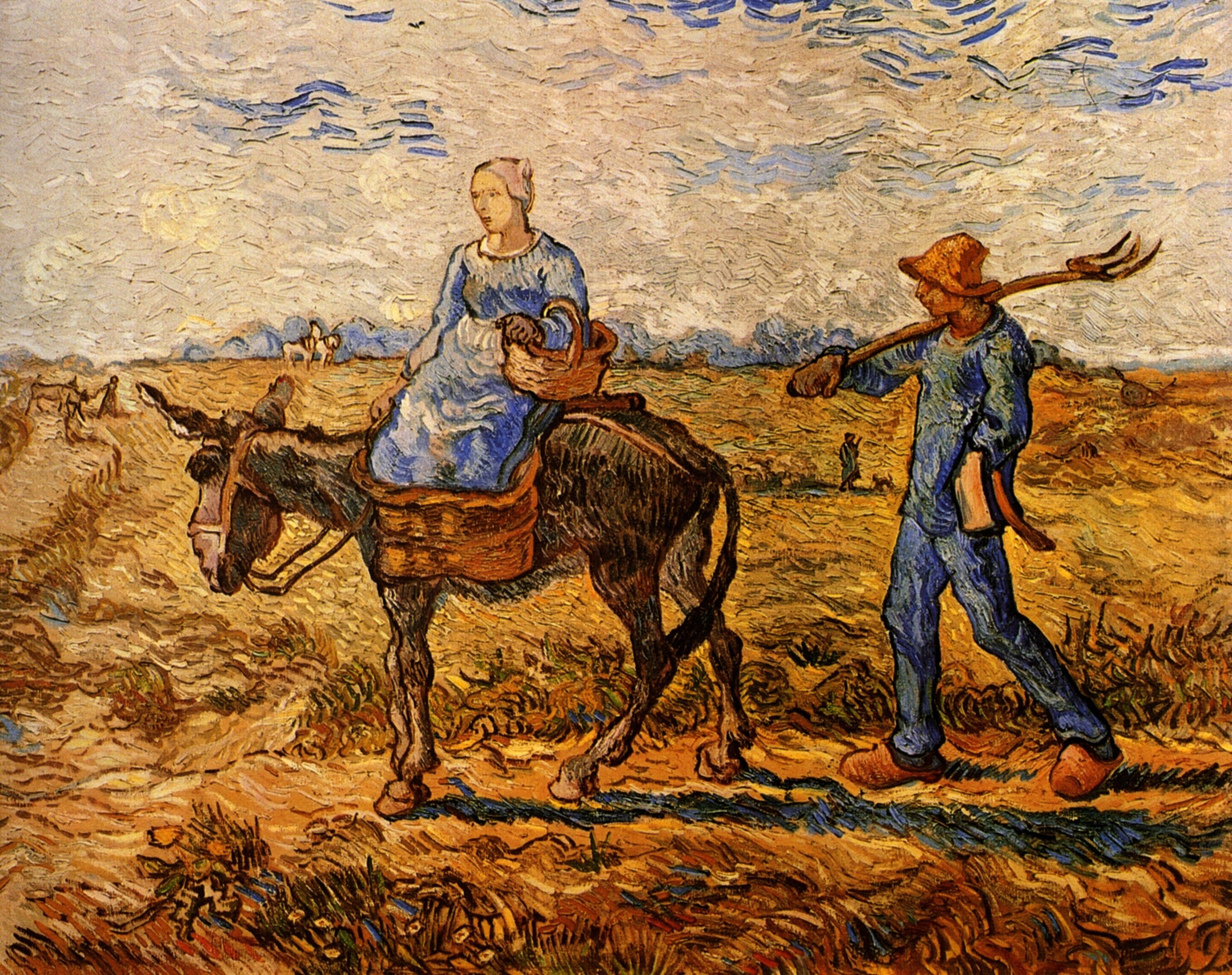 Ван Гог картины периода жизни в Сен-Реми - Утро, пара крестьян отправляется  на работу, по работе Милле 1890 - VanGogh-Vincent.ru